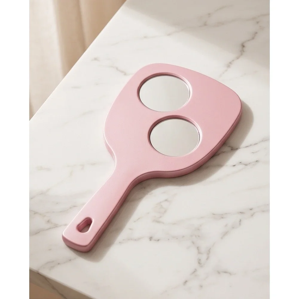Vintage Pink Handheld Mirror 70s 80s Double Sided Magnifying Vanity Makeup